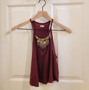 Hollister Burgundy crop top with coin/bead detail